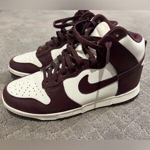 Nike dunks size 8 womens maroon and off white